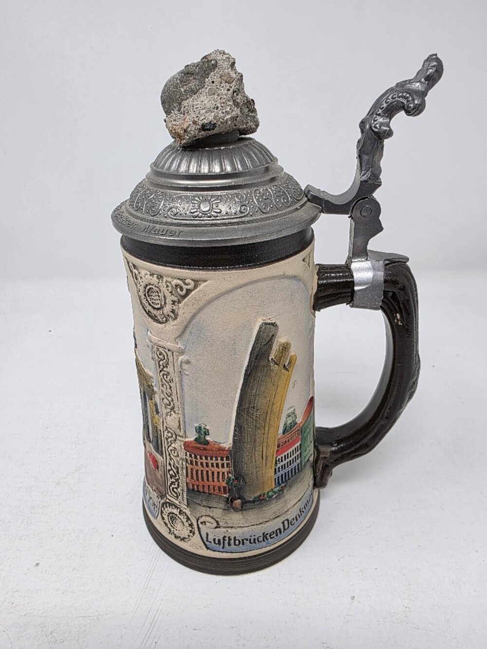 Vintage WW-Team West Germany Beer Stein Authentic Berlin Wall Piece Lid & COA